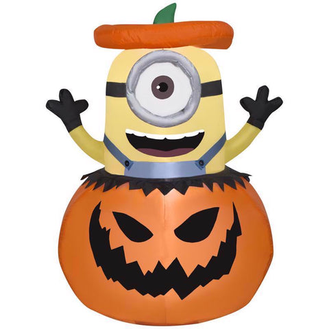 Universal 3.5 ft. Prelit Minion Stuart in Jack-O'-Lantern Inflatable