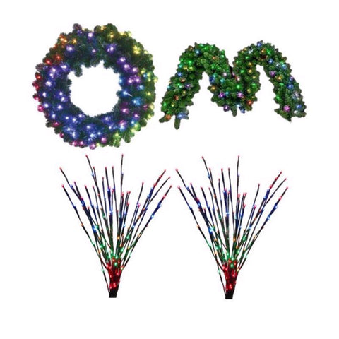 Celebrations Platinum Brilliant LED Prelit RGBW Entryway Kit Wreath and Garland Set
