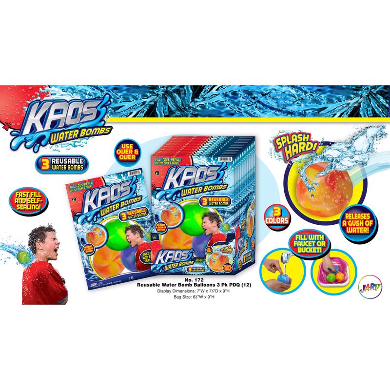 Kaos Water Bombs Assorted 3 pc (Pack of 12)