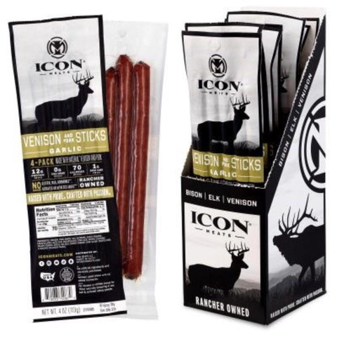 ICON Meats Venison & Pork Garlic Sticks 4 oz Pouch (Pack of 6)