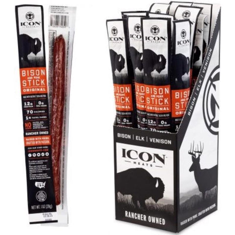 ICON Meats Bison & Pork Original Sticks 1 oz Pouch (Pack of 24)