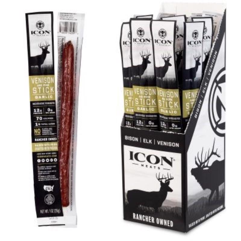 ICON Meats Venison & Pork Garlic Sticks 1 oz Pouch (Pack of 24)