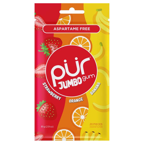 PUR Jumbo Sugar Free Strawberry/Banana/Orange Chewing Gum 1 pk 2.9 oz (Pack of 10)