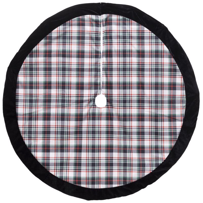 Dyno Cream/Black Plaid Print Tree Skirt (Pack of 4)