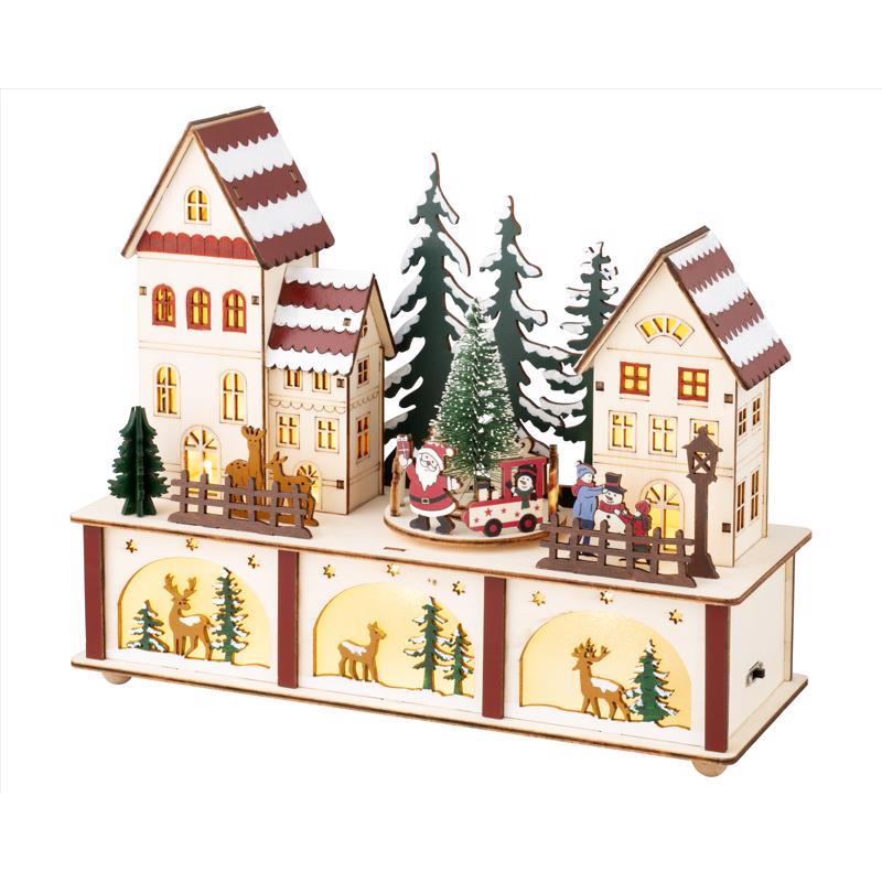 Lumineo LED Red/White Village with Santa Animated Decor 9 in.
