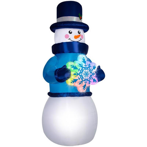 Muñeco de nieve inflable Gemmy de 12 pies con luz LED soplada por aire y espectáculo de luces de onda arcoíris