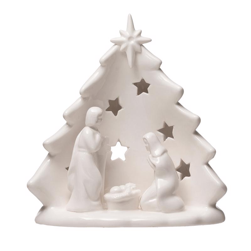 Creative Co-Op White Holy Family with Tree & Cut-Outs Table Decor 6 in. (Pack of 6)