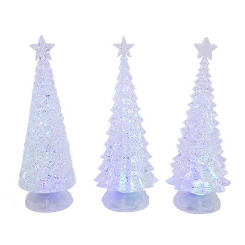 Gerson Clear Lighted Spinning Water Globe Trees Table Decor 13 in. (Pack of 3)