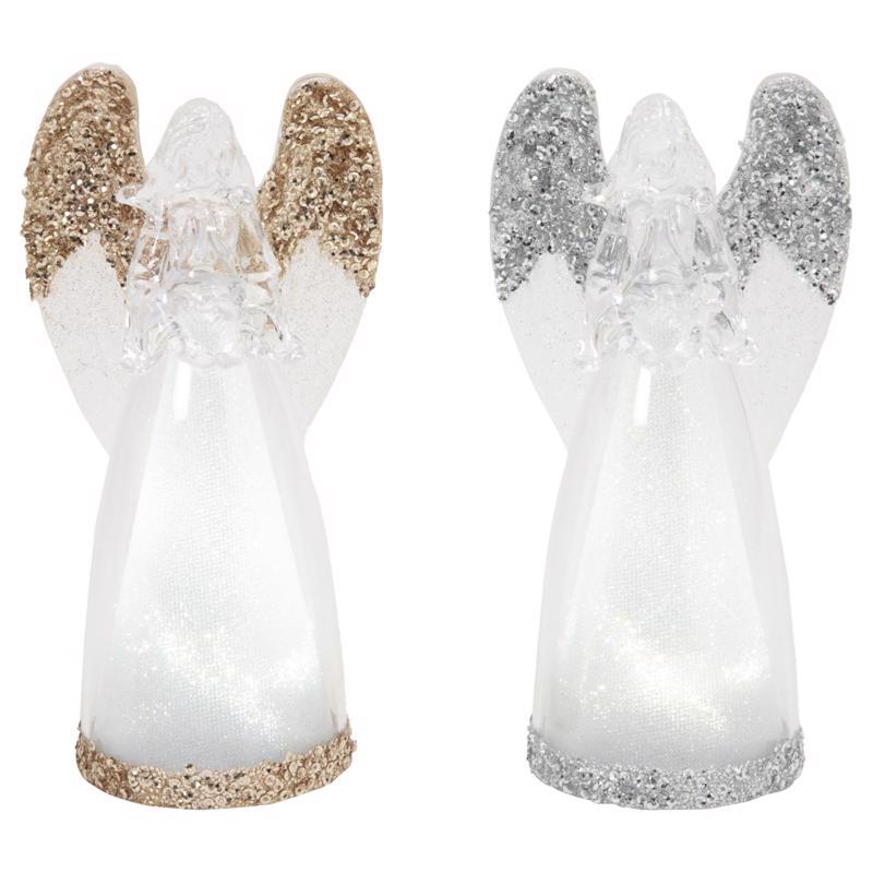 Gerson Gold/Silver Lighted Spinning Water Globe Angel Table Decor 7 in. (Pack of 6)