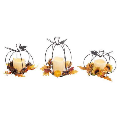 Gerson 9 in. Harvest Pumpkin & LED Candle Fall Decor (Pack of 6)