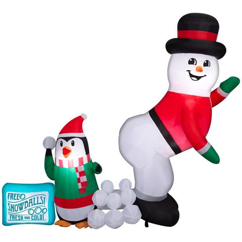 Muñeco de nieve inflable LED Gemmy de 6 pies con escena humorística soplada por aire