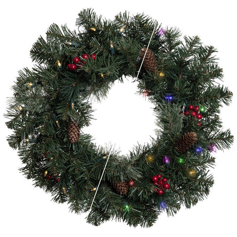 Celebrations 24 in. D LED Prelit Multicolored/Warm White Mixed Pine Rechargeable Wreath