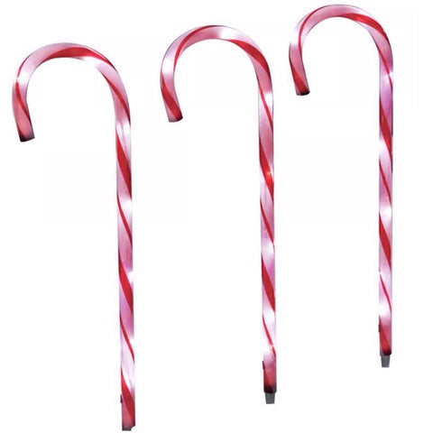 Celebrations 3 PC Multi-Function, LED Warm White White Candy Cane w/Red Stripes 27 in. Pathway Decor