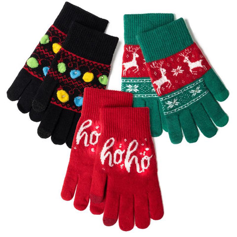 Lotsa Lites Light Up Holiday Christmas Gloves 1 pk (Pack of 24)