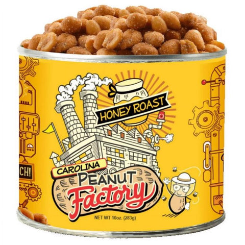 1 in 6 Snacks Carolina Peanut Factory Honey Roasted Peanuts 10 oz Can (Pack of 6)