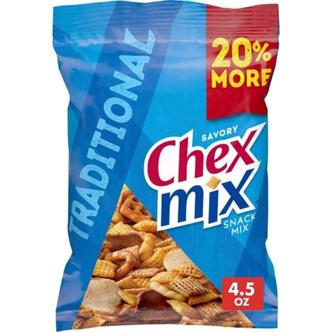 General Mills Chex Mix Savory Traditional Snack Mix 4.5 oz Bagged (Pack of 8)
