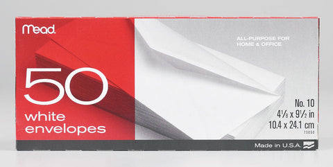 Mead 9.5 in. W X 4.12 in. L No. 10 White Envelopes 50 pk (Pack of 24)