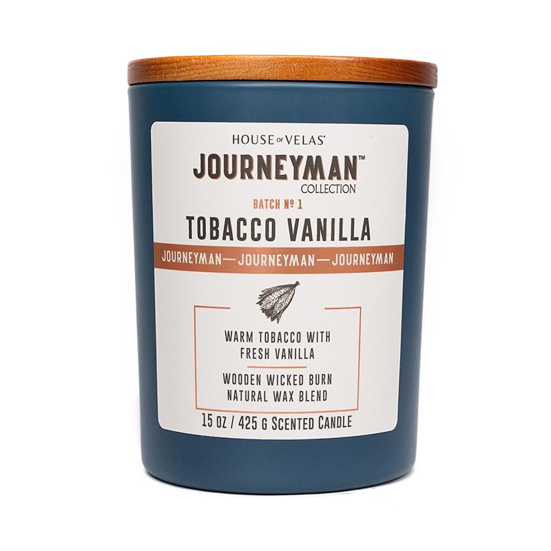 House of Velas Journeyman Dark Blue Tobacco and Vainilla Scent Candle 15 oz (Pack of 4)