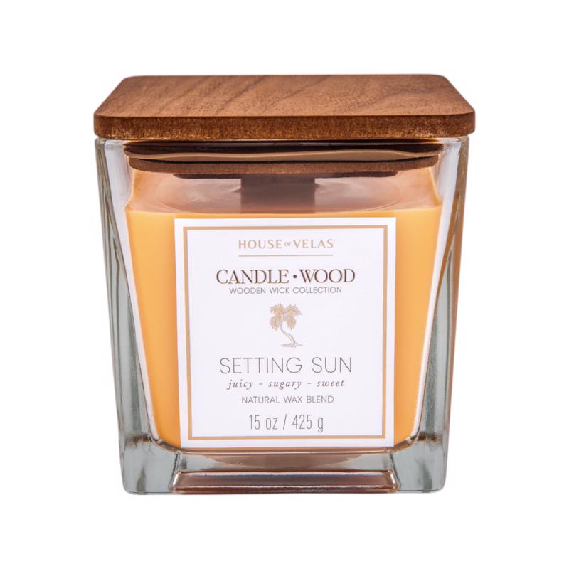 House of Velas Candlewood Light Orange Setting Sun Scent Candle 15 oz (Pack of 4)