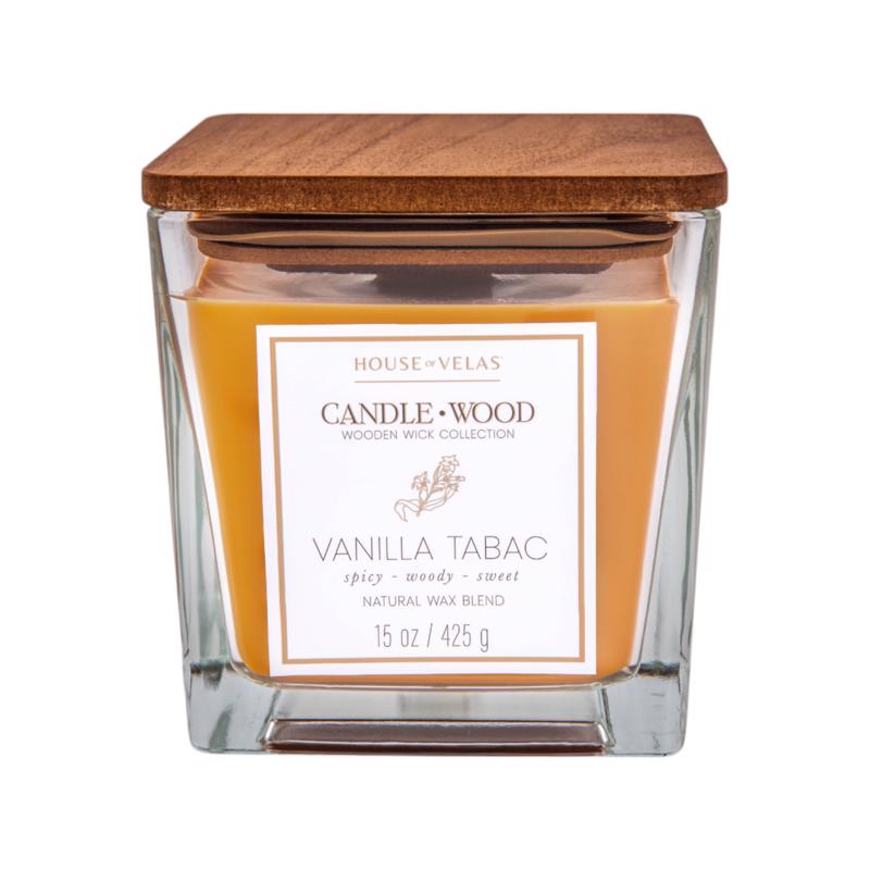 House of Velas Candlewood Light Brown Vanilla Tabac Scent Candle 15 oz (Pack of 4)