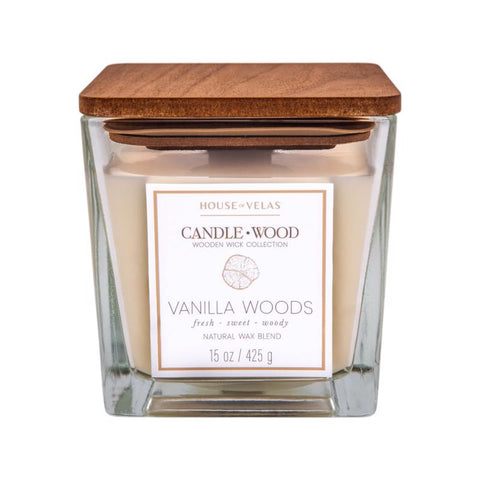 House of Velas Candlewood White Vanilla Woods Scent Candle 15 oz (Pack of 4)