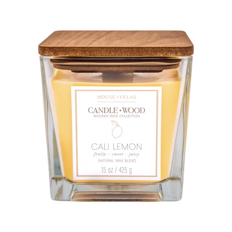 House of Velas Candlewood Yellow Cali Lemon Scent Candle 15 oz (Pack of 4)
