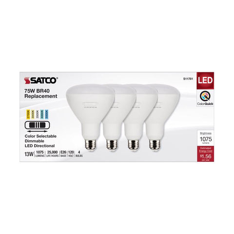 Satco BR40 E26 (Medium) LED Bulb Tunable White/Color Changing 75 Watt Equivalence 4 pk