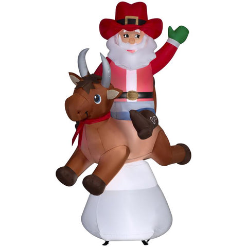 Santa Bucking on Bull Scene Santa Bull 72 in. Inflatable