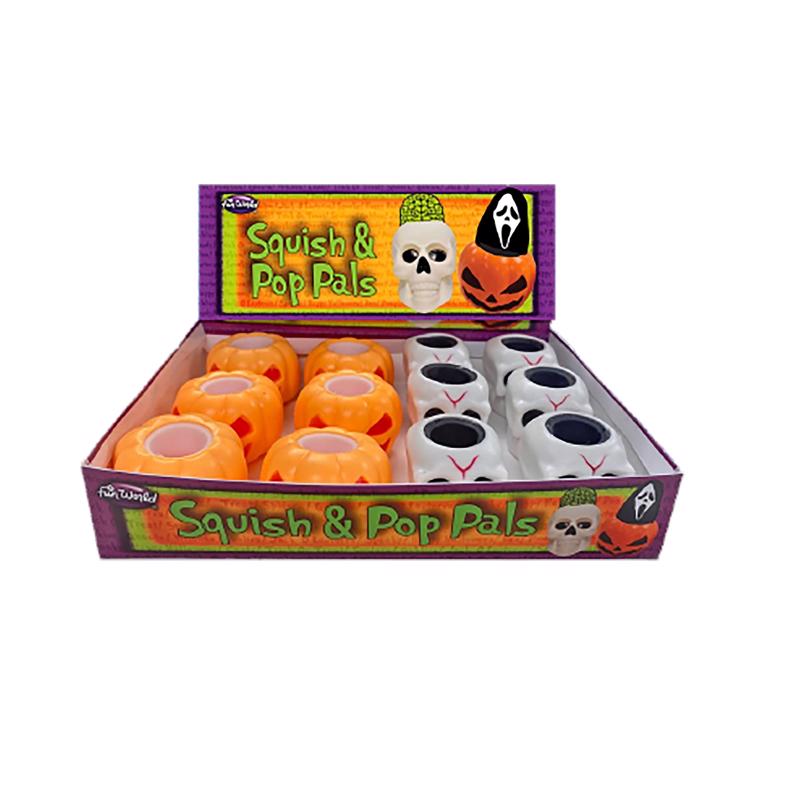 Fun World Pumpkin or Skull Halloween Squish and Pop (Pack of 24)