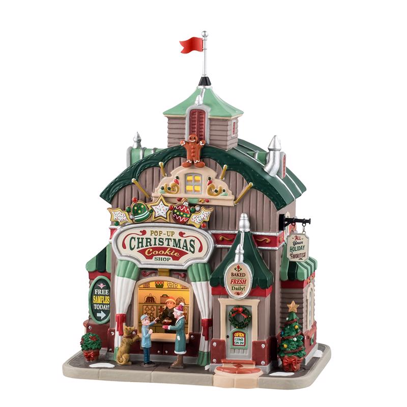 Pueblo navideño Lemax LED con tienda de galletas (paquete de 4)