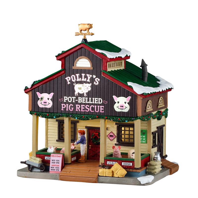 Aldea navideña Lemax LED Polly's Pot-Bellied Pig Rescue (Paquete de 4)