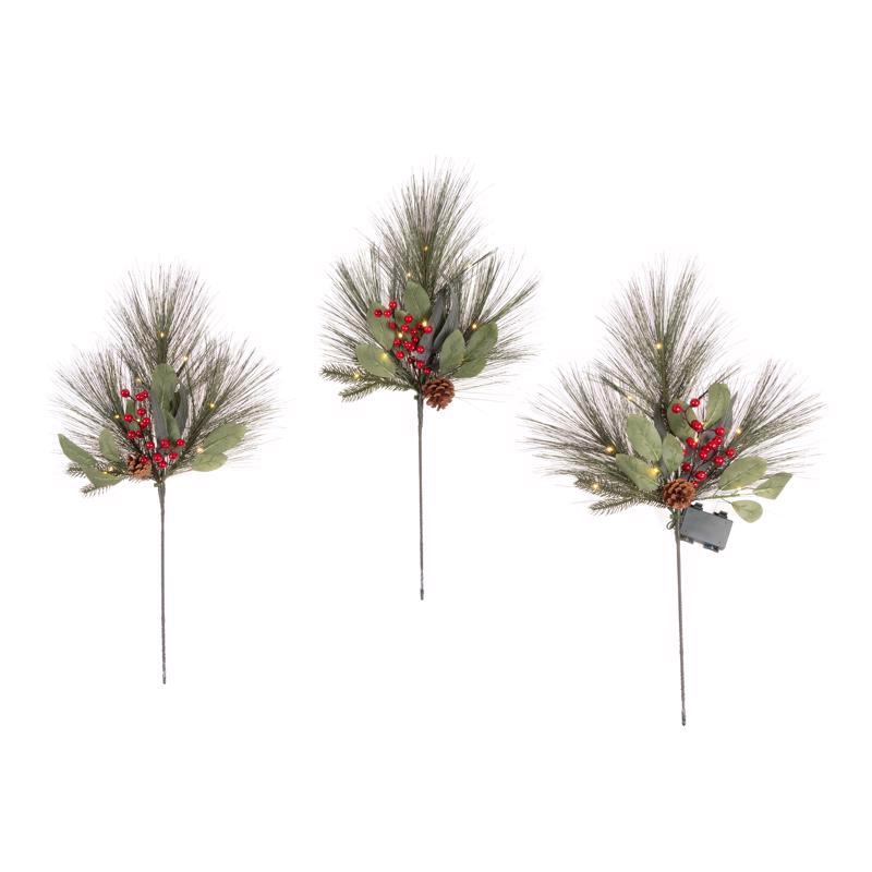 Celebrations LED Holiday Pine and Berry Spray Set of 3 Stem 24 in. (Pack of 16)