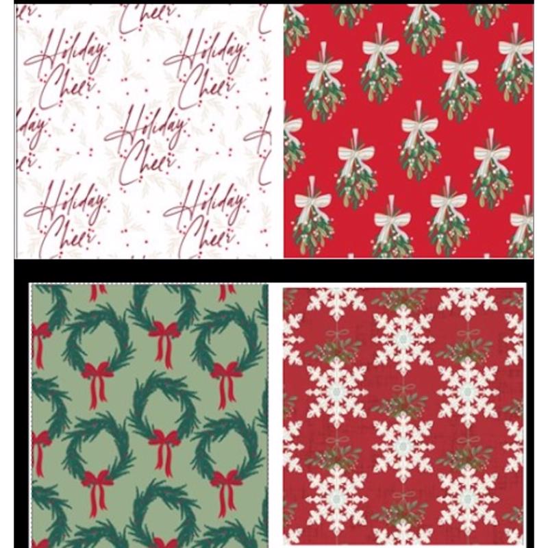 Papel de regalo con imágenes tradicionales surtidas de alegría navideña/muérdago/corona/copo de nieve (paquete de 36)