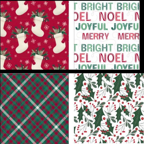 Imágenes en papel de calcetines navideños tradicionales surtidos/Noel/Joyful/Merry and Bright/Tartán/Hojas y (Paquete de 36)