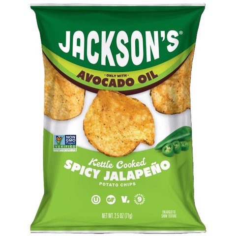 Jackson's Spicy Jalapeno Kettle Cooked Potato Chips 2.5 oz Bagged (Pack of 8)