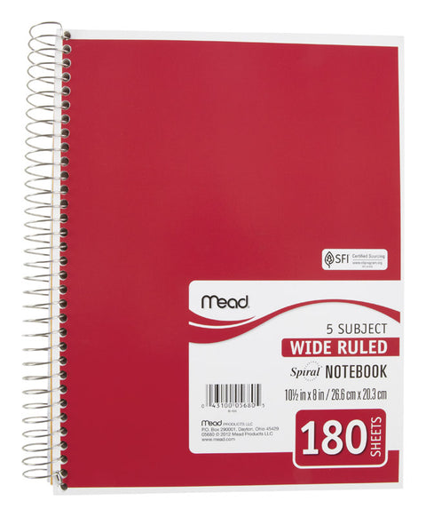 Mead 8 in. W X 10-1/2 in. L Wide Ruled Spiral Assorted Notebook (Pack of 12)