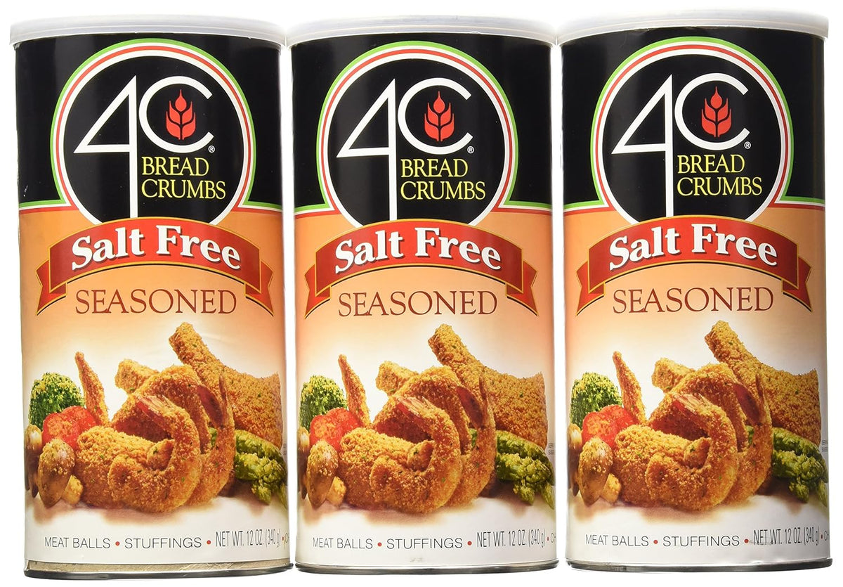 4C Salt Free Seasoned Bread Crumbs, for Meatballs, Stuffings, Cutlets & Breading, 12 oz Canister (Pack of 3)