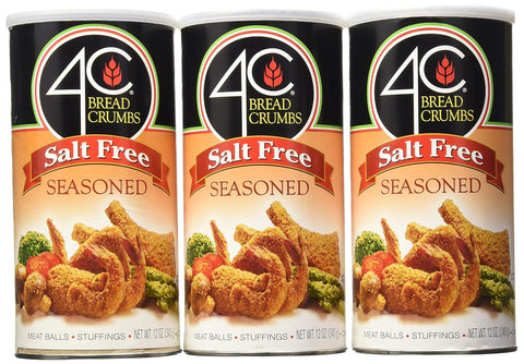 4C Salt Free Seasoned Bread Crumbs, for Meatballs, Stuffings, Cutlets & Breading, 12 oz Canister (Pack of 3)