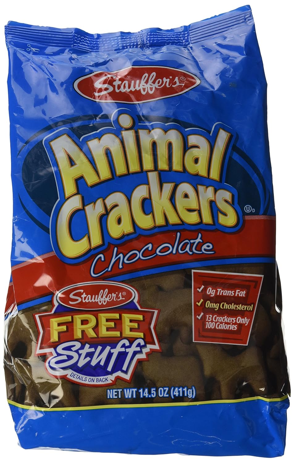 Stauffer’s Chocolate Animal Crackers, 0g Trans Fat, 0mg Cholesterol, 13 Crackers Only 100 Calories, 14.5 oz Bag