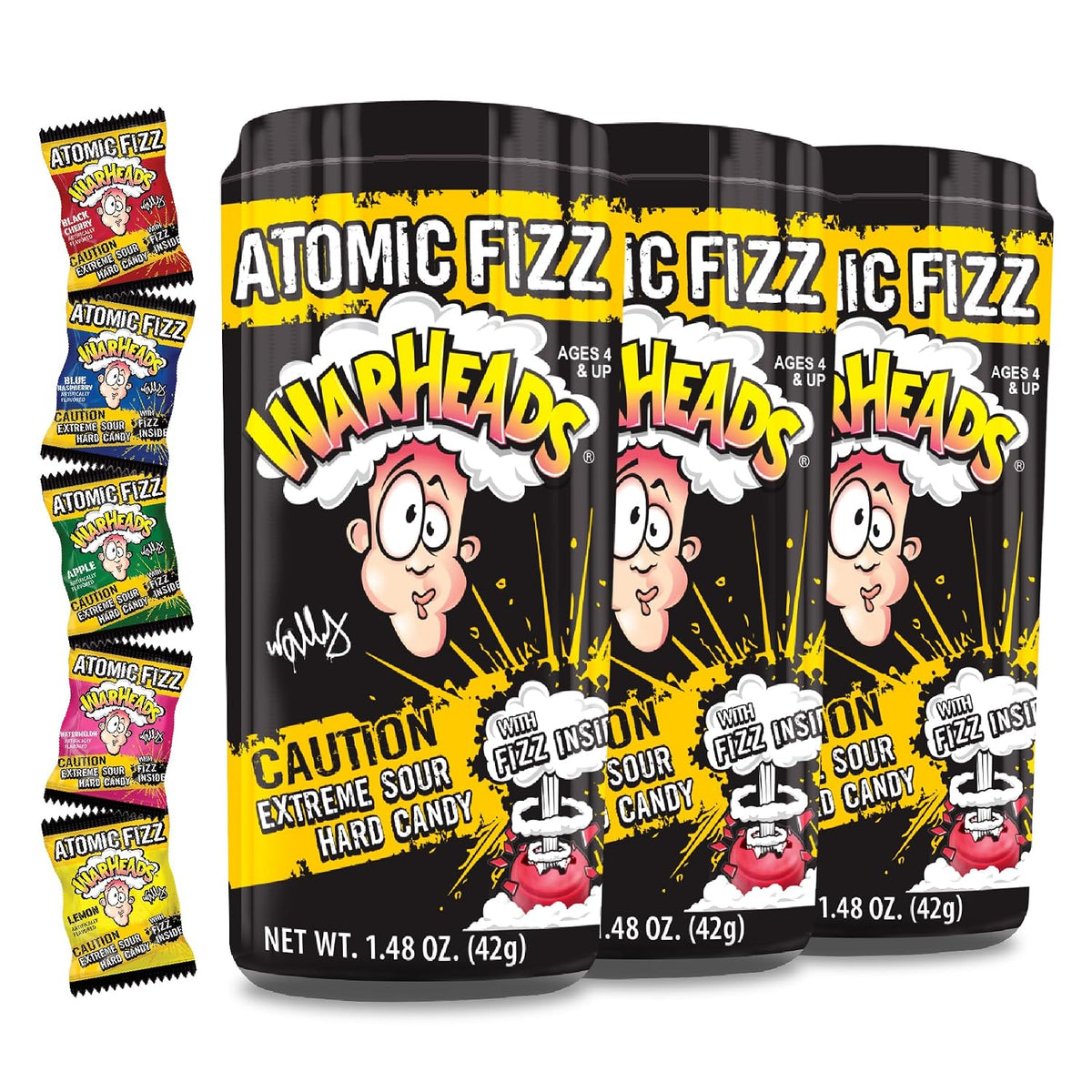 Warheads Atomic Fizz Extreme Sour Fizzing Hard Candy, 1.48 oz (3 Pack)