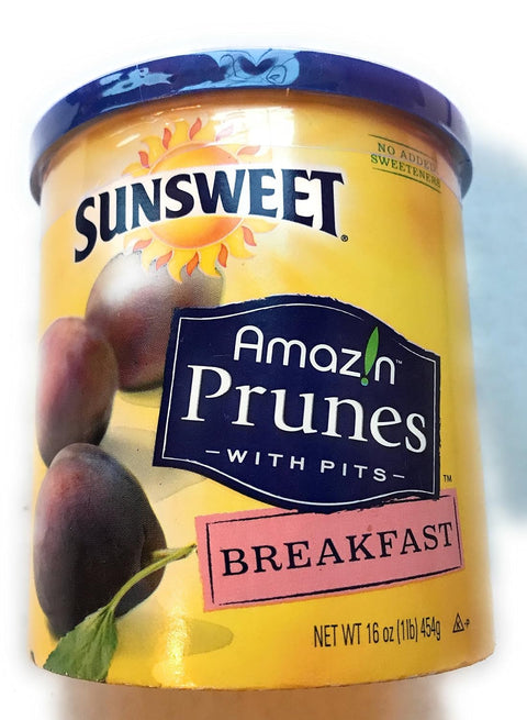 Sunsweet Amaz!n Breakfast Prunes with Pits, Whole Dried Plums, 16 oz Container
