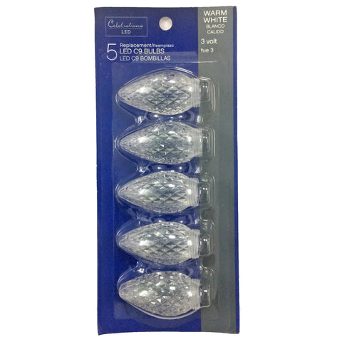 Celebrations Blue LED C9 Warm White 5 ct Replacement Christmas Light Bulbs