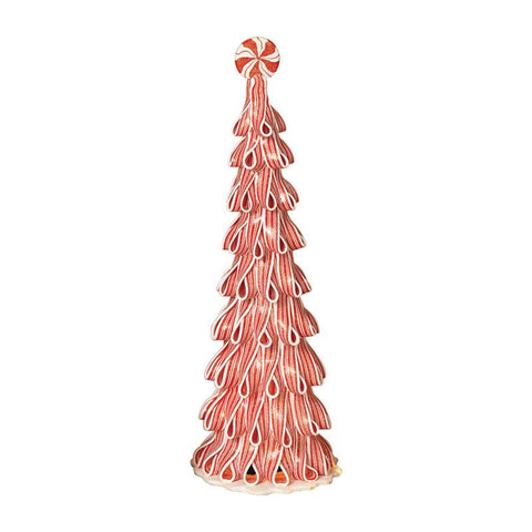 Gerson Incandescent Red/White Peppermint Ribbon with Light Christmas Tree 18 in.