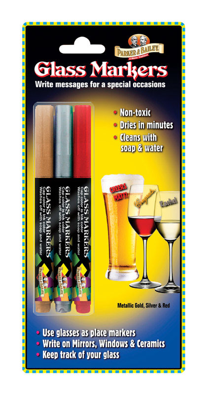 Parker & Bailey Assorted Felt Tip Glass Marker 3 pk (Pack of 12)