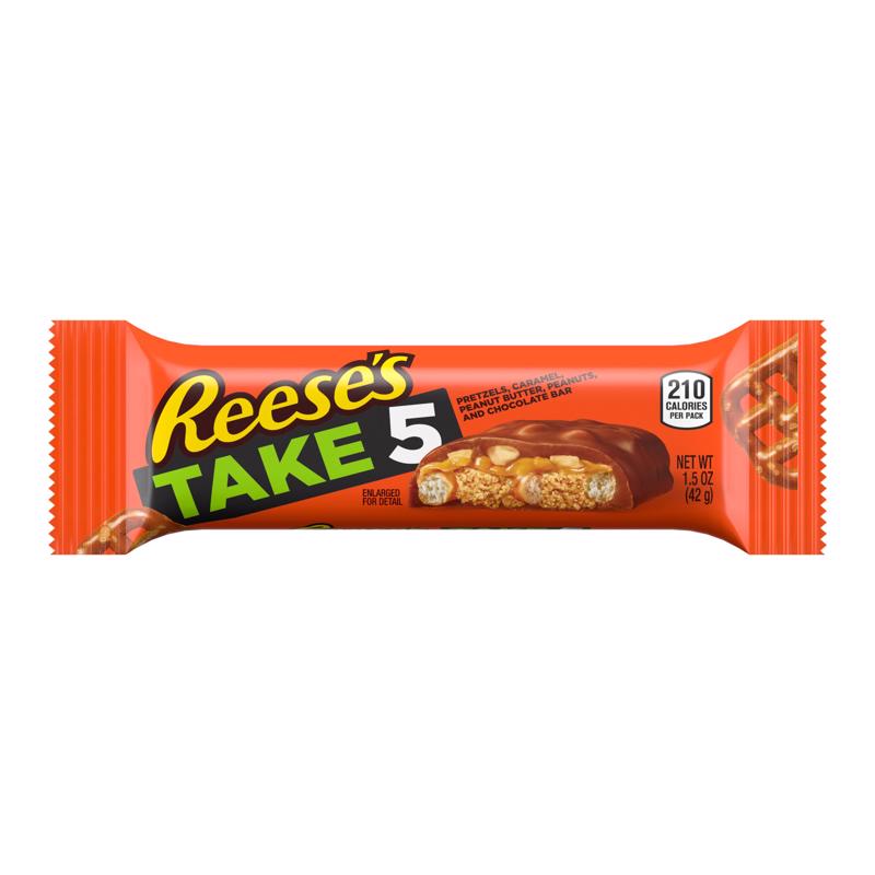 Reese's Take 5 Pretzels, Caramel, Peanuts, Peanut Butter and Chocolate Candy Bar 1.5 oz (Pack of 18)
