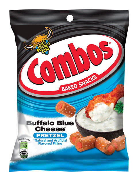 Combos Baked Snacks Buffalo Blue Cheese Filled Pretzels 6.3 oz Bagged (Pack of 12)