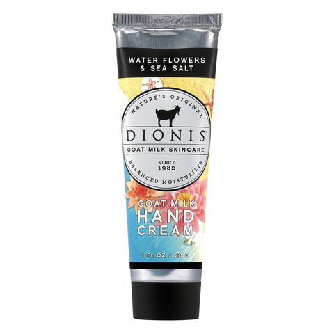 Crema de manos Dionis con leche de cabra, aroma a flores acuáticas y sal marina, 1 oz, 1 paquete