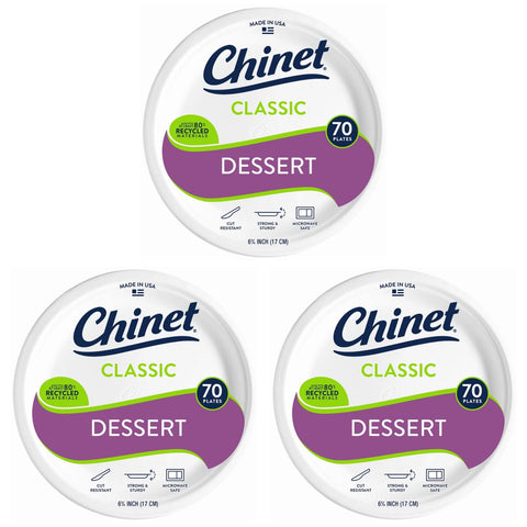 Chinet Classic Dessert Paper Plates, 6.75 Inch, 70 Count Each, 3 Pack, Disposable Plates for Desserts, Parties & Everyday Use