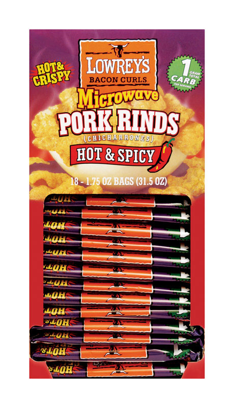Lowrey's Hot and Spicy Microwave Pork Rinds 1.75 oz Packet (Pack of 18)