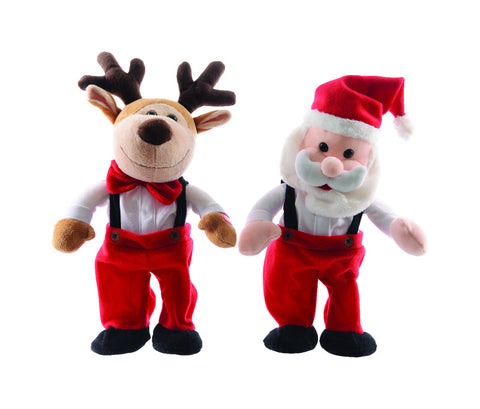 Decoris Red/White Dancing Santa & Reindeer Animated Decor 12.6 in. (Pack of 12)